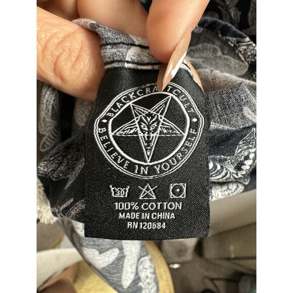 Black Craft Cult Skull Death Moth Novelty Print Gothcore Gothic Button Up Shirt - Picture 4 of 7